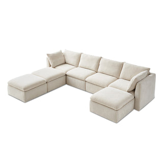 Macy 7 Seats Modular Sectional Sofa with Fully Removable Covers, Large Storage (Alpine Beige Chenille)