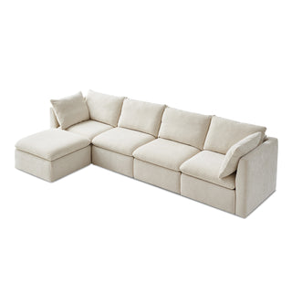 Macy 5 Seats Modular Sectional Sofa with Fully Removable Covers, Large Storage (Alpine Beige Chenille)
