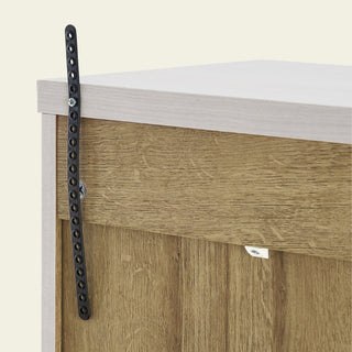 Blake U-Shape Entertainment Center Hutch Shelf Style 1, White Oak - anti-tip safety