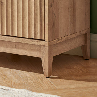 Brooklyn 4 Piece Cabinet TV Stand Entertainment Center in Golden Oak, cabinet plinth base detail