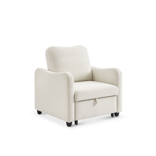 Sophie Sleeper Armchair angle view, Pearl White Bouclé