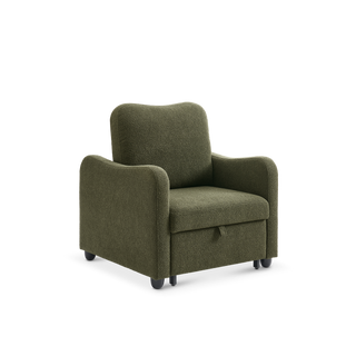 Sophie Sleeper Armchair angle view, Kelp Green Bouclé