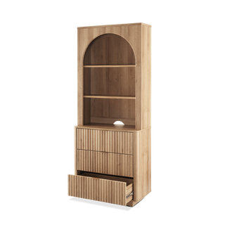 Brooklyn U Shape Dresser Entertainment Center in Golden Oak, angled view 1