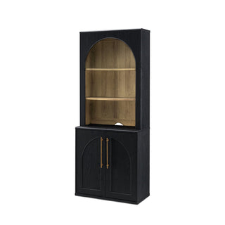 Blake Modular Storage Cabinet with Hutch Acrylic, Black Oak - angle view