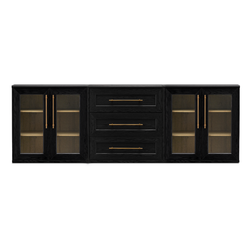 Blake 3 Piece Entertainment Center with Storage, Dresser TV Stand with Acrylic Cabinets