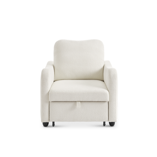 Sophie Sleeper Armchair front view, Pearl White Bouclé