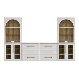 Blake Dresser TV Stand with Acrylic Cabinet Bookshelves, White Oak - angle view