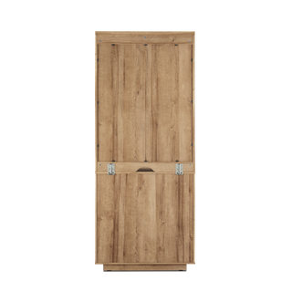 Brooklyn Hutch Dresser in Golden Oak, angled view styled with decor