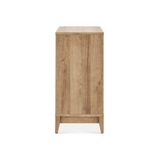 Brooklyn Modular Cabinet in Golden Oak, angled view styled with decor