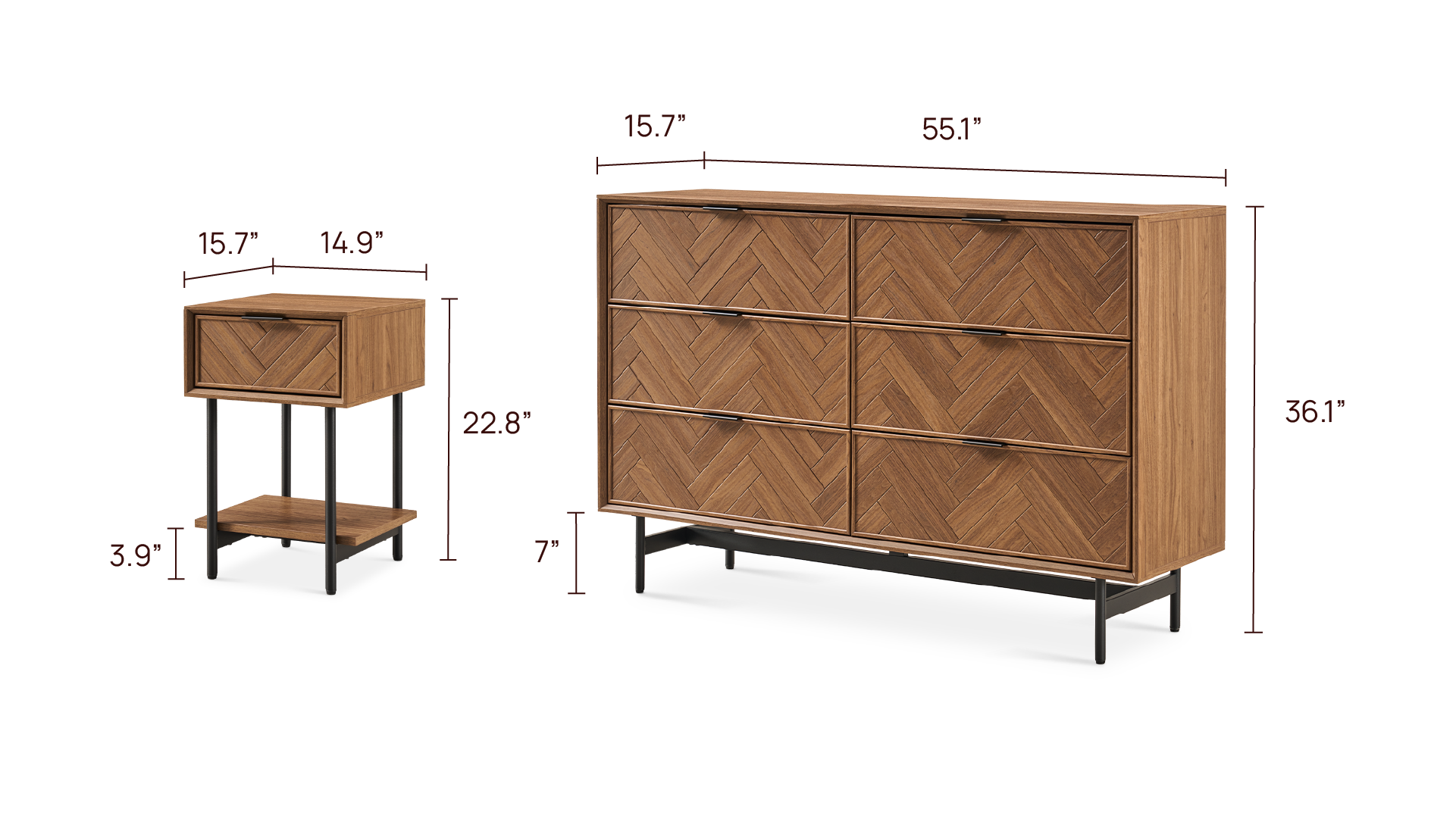Axis 3-Piece Dresser + 15 Nightstand Set