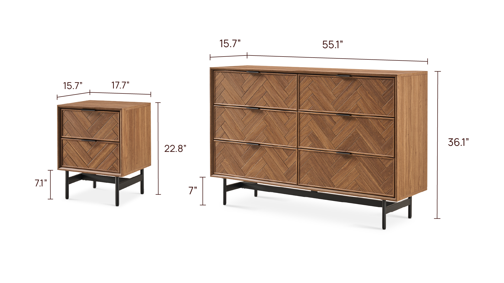 Axis 3-Piece Dresser + 17 Nightstand Set