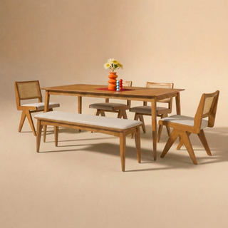 Retrovie Mid-Century Modern 71" Dining Table Set for 6