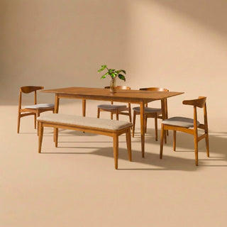 Retrovie Mid-Century Modern 63"-79" Extendable Dining Table Set for 6