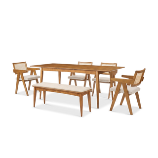 Retrovie Mid-Century Modern 63"-79" Extendable Dining Table Set for 6