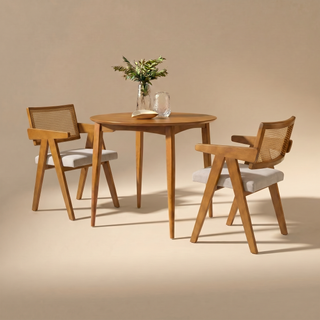 Retrovie Mid-Century Modern 35" Round Bistro Dining Table Set for 2