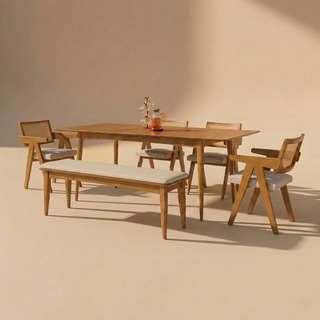 Retrovie Mid-Century Modern 63"-79" Extendable Dining Table Set for 6