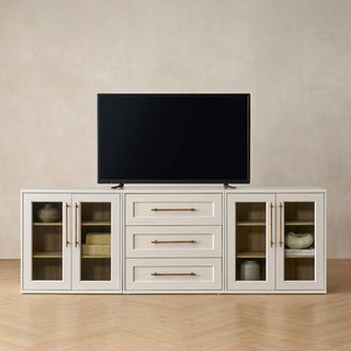 Blake 3 Piece Entertainment Center with Storage, Dresser TV Stand with Acrylic Cabinets