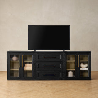Blake 3 Piece Entertainment Center with Storage, Dresser TV Stand with Acrylic Cabinets
