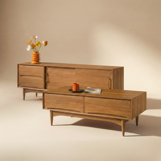 Retrovie Mid-Century Modern 67" TV Stand & Storage Coffee Table Set