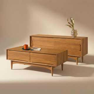 Retrovie Mid-Century Modern 59" TV Stand & Storage Coffee Table Set