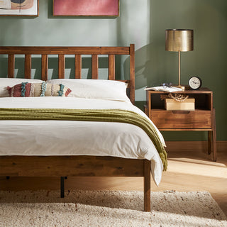 Ted Bed (Queen), Solid Acacia Wood Platform Bed with Headboard