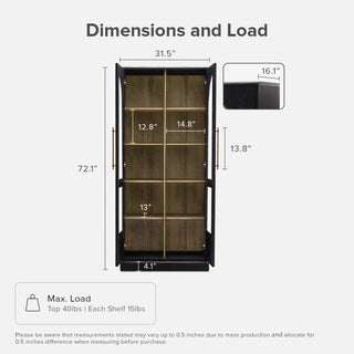 [Pre-order] Blake Tall Acrylic Display Cabinet Arched, Black Oak