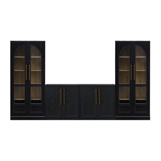 Blake 4 Piece Entertainment Center with Storage, TV Stand with Tall Arched Display Cabinets