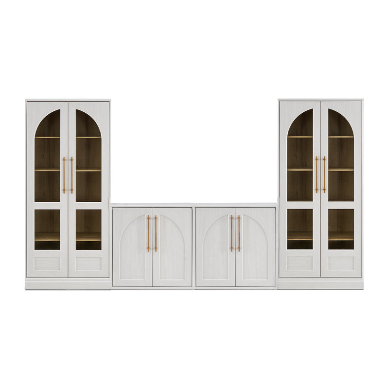 Blake 4 Piece Entertainment Center with Storage, TV Stand with Tall Arched Display Cabinets