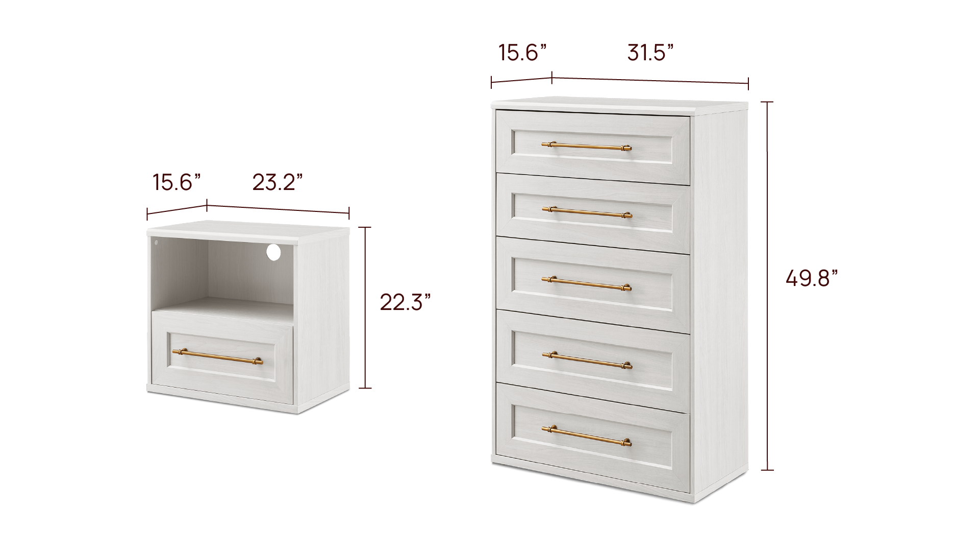 Blake 3-Piece Bedroom Set - 1-drawer nightstand + 5-drawer dresser