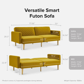 Chloe Futon Sofa Bed, Antique Gold Premium Velvet