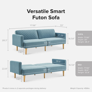 Chloe Futon Sofa Bed, Sky Blue Premium Velvet