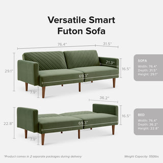 Chloe Futon Sofa Bed, Olive Green Premium Velvet