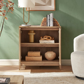 Brooklyn 4 Piece Dresser TV Stand Entertainment Center in Golden Oak, cabinet with door open