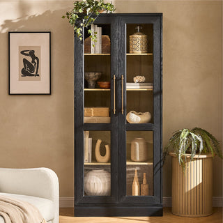 Blake Tall Acrylic Display Cabinet Angular, Black Oak Single - lifestyle