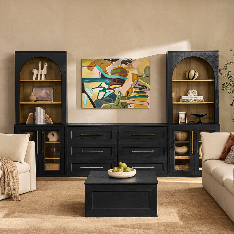 Blake 4 Piece Entertainment Center with Storage, Dresser TV Stand with Acrylic Cabinet Bookshelves