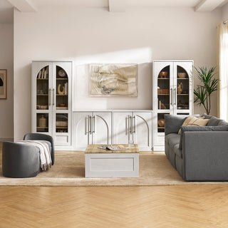 Blake Arched TV Cabinet with Tall Arched Display Cabinets, White Oak - lifestyle