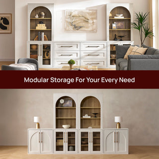 Blake Modular Storage Cabinet with Hutch Acrylic, White Oak - modular configurations