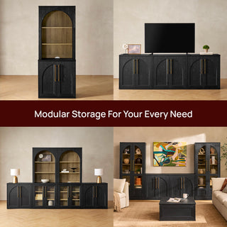 Blake Modular Storage Cabinet with Hutch Arched, Black Oak - modular configurations