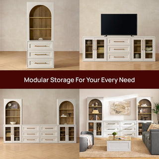Blake U-Shape Entertainment Center Hutch Shelf Style 5, White Oak - modular configurations