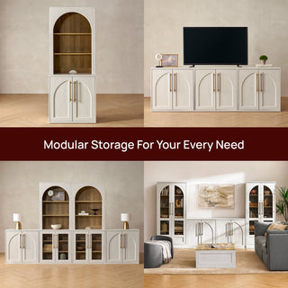Blake U-Shape Entertainment Center Hutch Shelf Style 1, White Oak - modular configurations