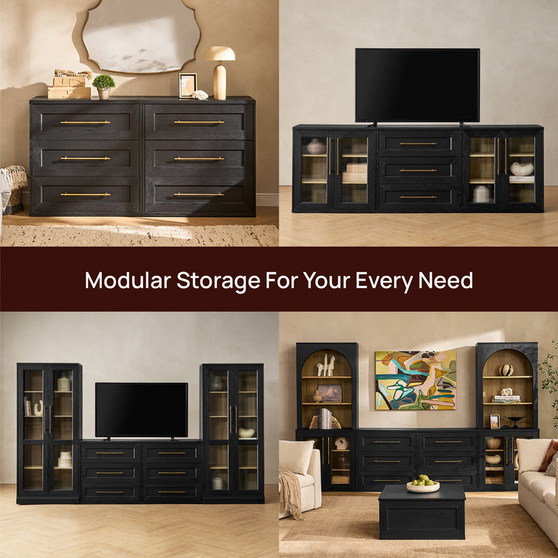 Blake 3 Piece Entertainment Center with Storage, Dresser TV Stand with Acrylic Cabinets