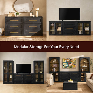Blake Dresser TV Stand with Acrylic Cabinets, Black Oak - modular configurations