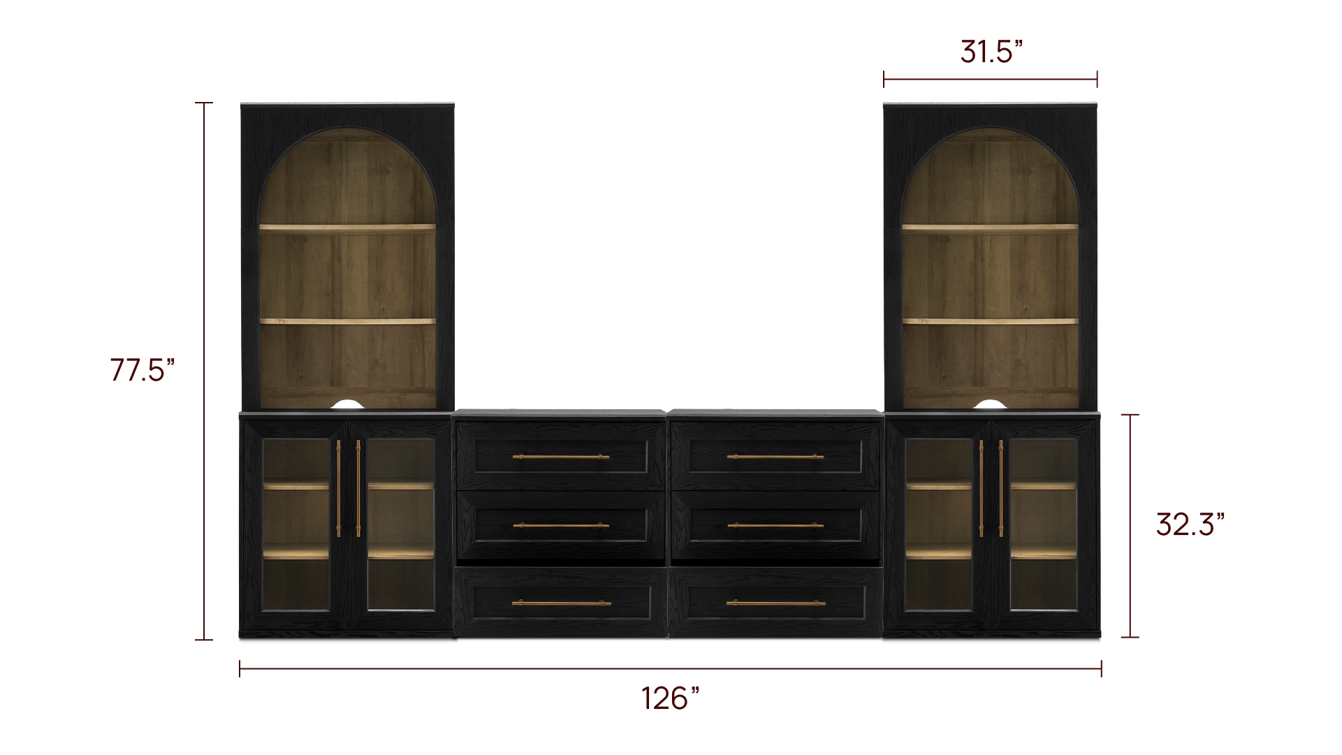 Blake 4 Piece Entertainment Center with Storage, Dresser TV Stand with Arched Bookshelves