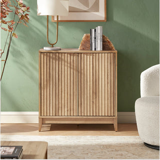 Brooklyn U Shape Cabinet Entertainment Center in Golden Oak, cabinet with door open