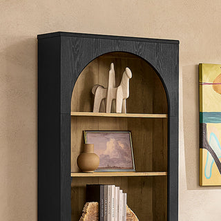 Brooklyn Hutch Cabinet in Black Oak, arched hutch close-up