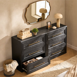 Blake 3 Drawer Dresser, Black Oak Set of 2 - lifestyle