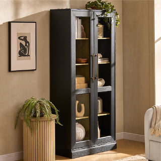 Blake Tall Acrylic Display Cabinet Angular, Black Oak Single - lifestyle
