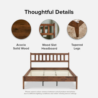 Ted Bed (Queen), Solid Acacia Wood Platform Bed with Headboard