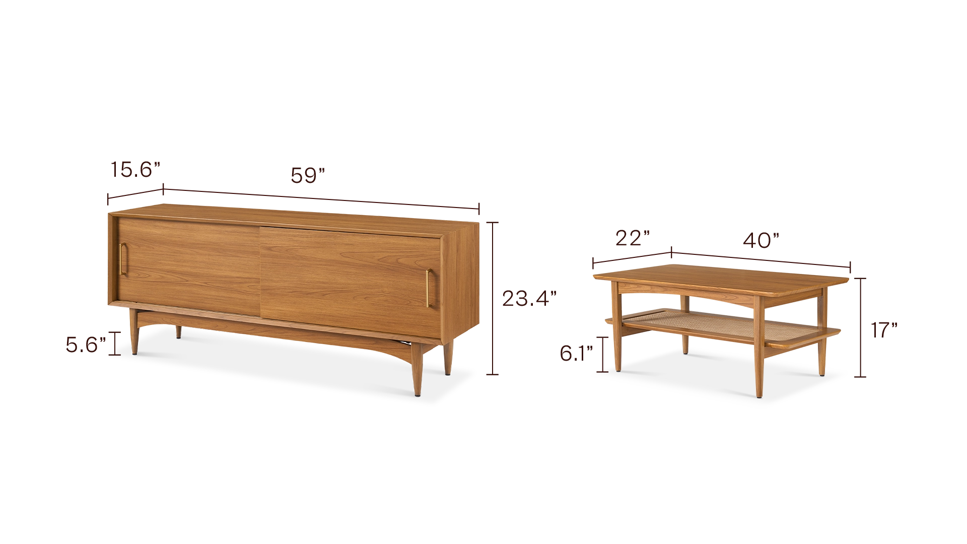 Retrovie 59” TV Stand & 2-Tier Coffee Table Set