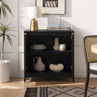 Brooklyn U Shape Cabinet Entertainment Center in Black Oak, cabinet interior shelving